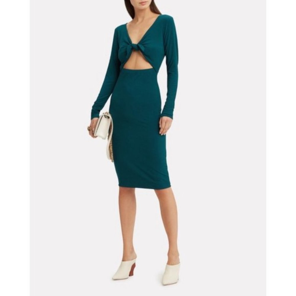 NWT WOMENS INTERMIX EMERALD GREEN LEONIE RIBBED TIE FRONT DRESS SZ L